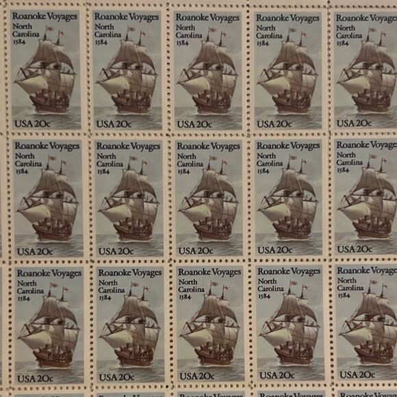MNH 1984 Sheet of 50 20c Roanoke Voyages Stamps Scott #2093 - Picture 1 of 2